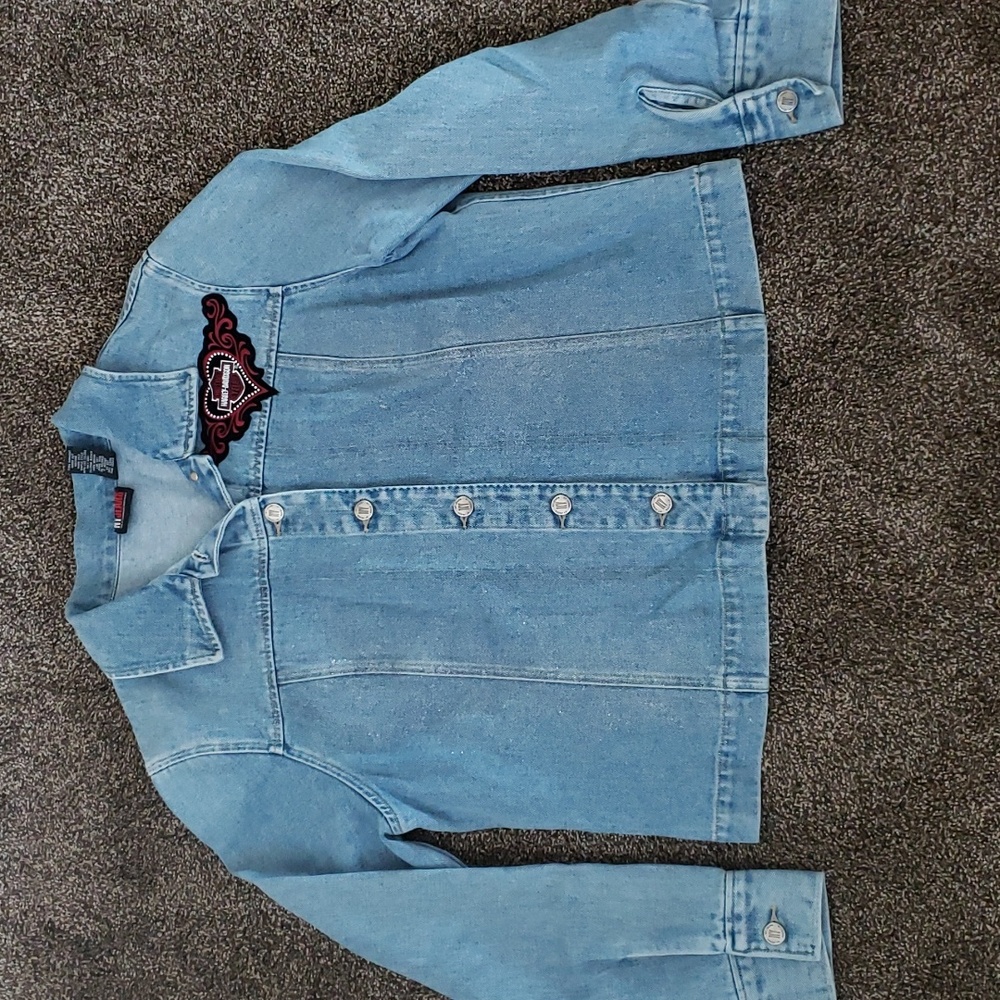 Womens Denim Jacket with Harley-Davidson Patches Size XL
